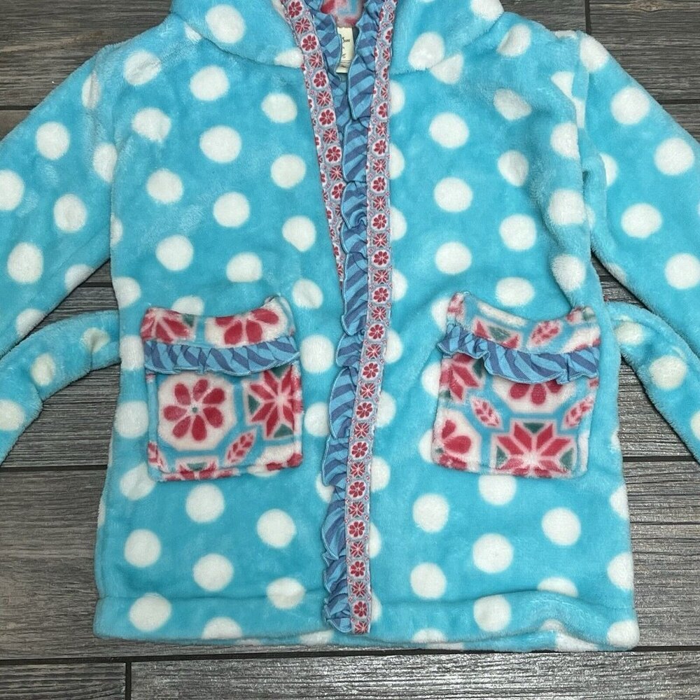 Matilda Jane Robe Girls Size XS Plush Belted Hooded Polka Dot Floral Pockets 4 5 - Picture 4 of 12
